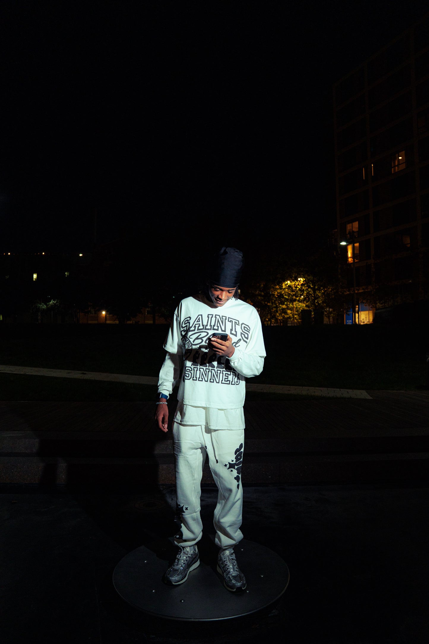 “SAINTS & SINNERS” Cuffed Sweats White