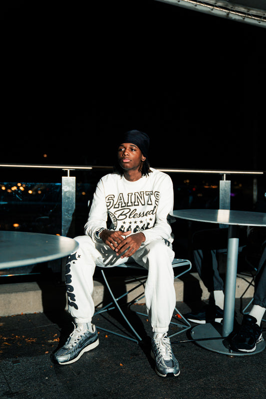 “SAINTS & SINNERS” Cuffed Sweats White